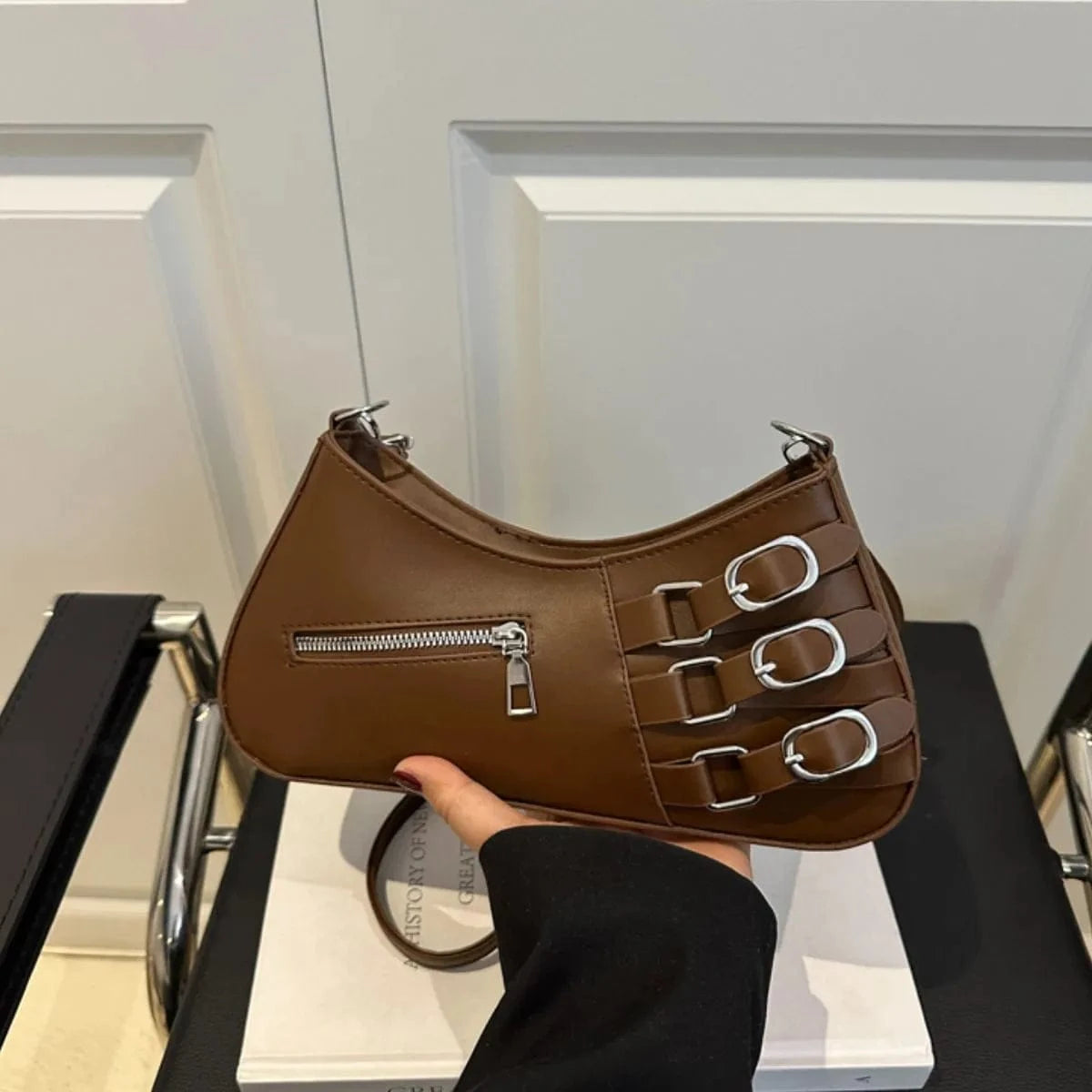 Trendsi Coffee / onesize Decor Buckle Shoulder Bag