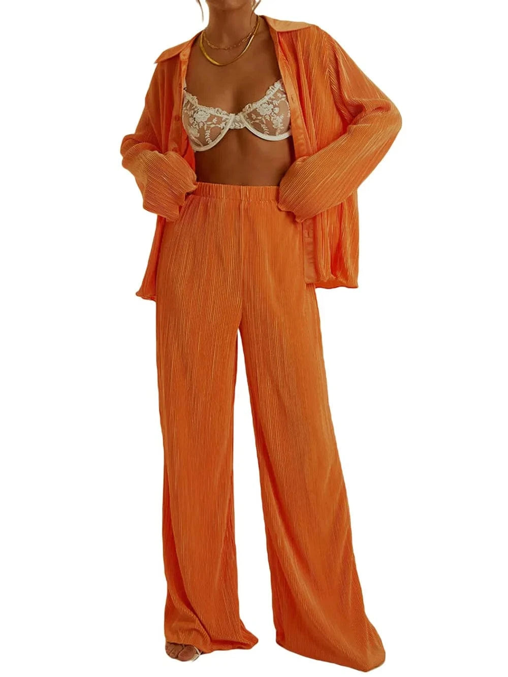 Trendsi Collared Neck Long Sleeve Top and Pants Lounge Set