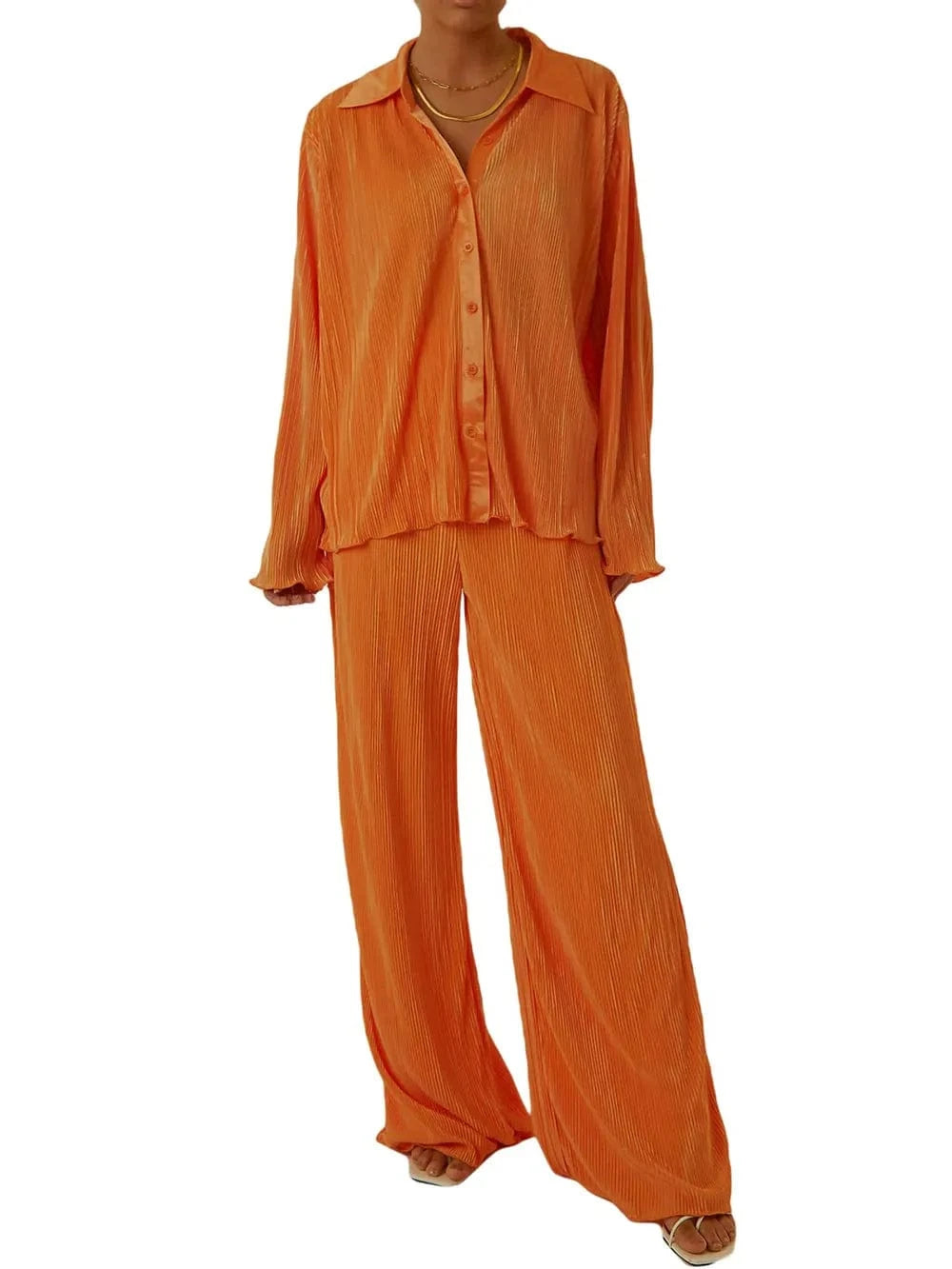 Trendsi Collared Neck Long Sleeve Top and Pants Lounge Set