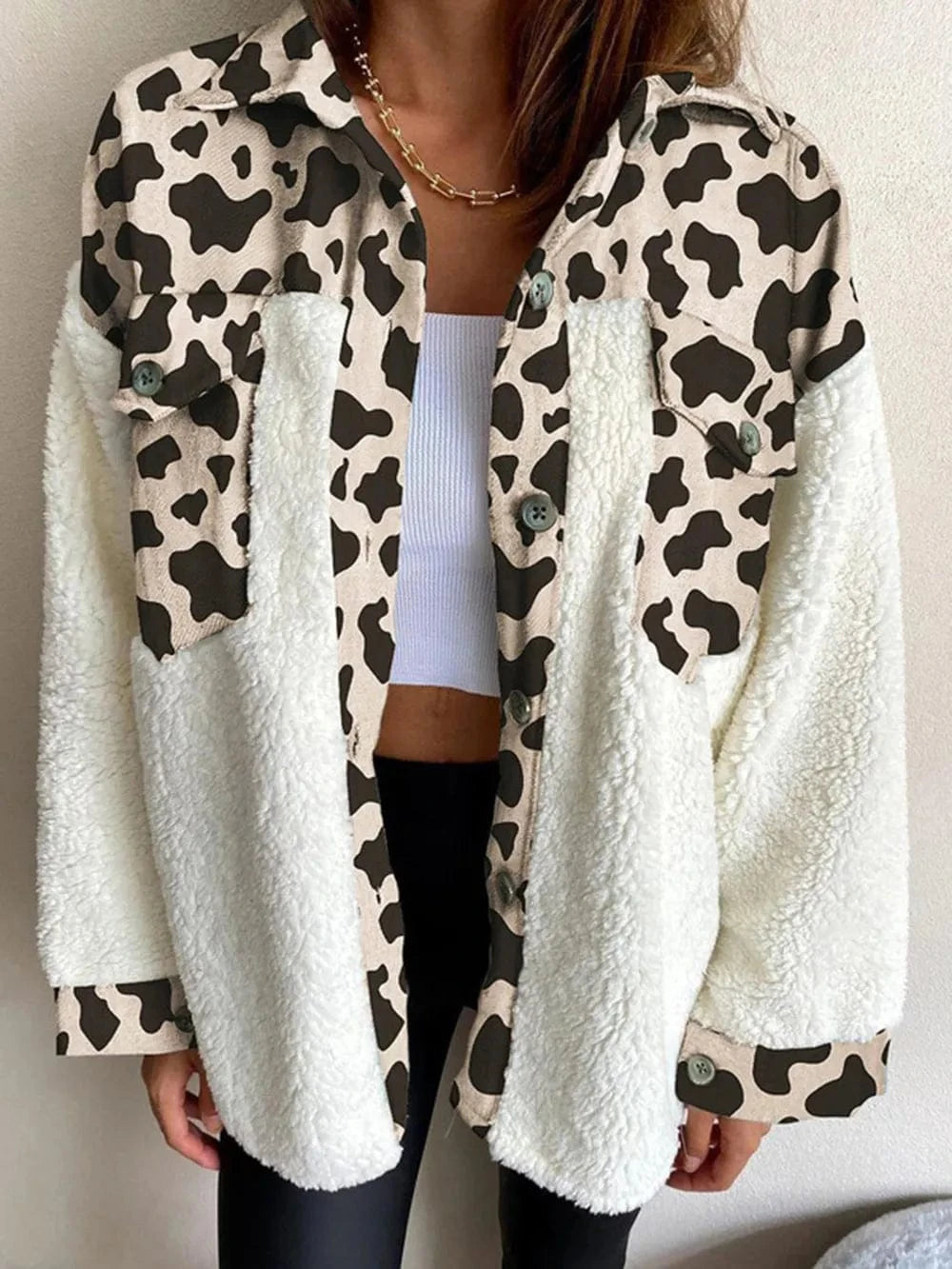 Trendsi Cream / S Fuzzy Button Up Long Sleeve Jacket