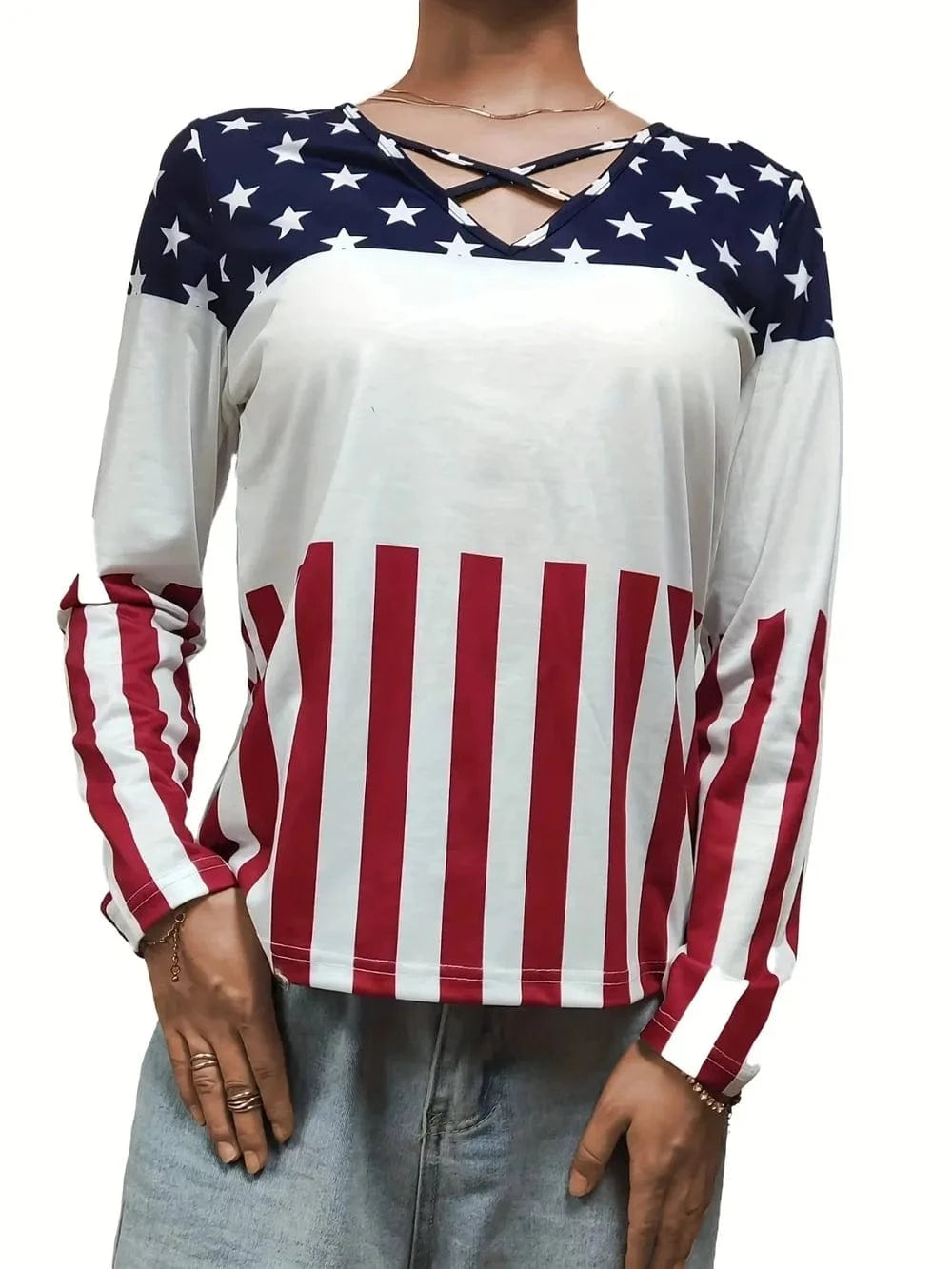 Trendsi Crisscross Color Block Long Sleeve T-Shirt