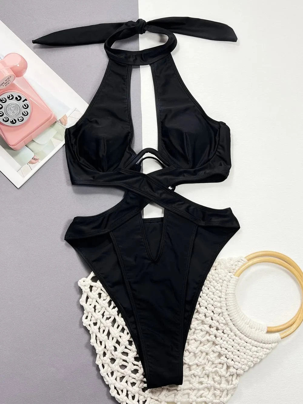 Trendsi Cutout Halter Neck One-Piece Swimwear