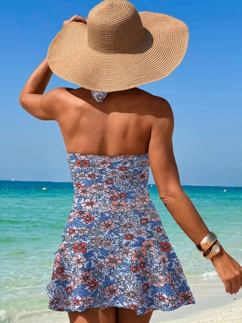 Trendsi Cutout Printed Halter Neck One-Piece Swimwear
