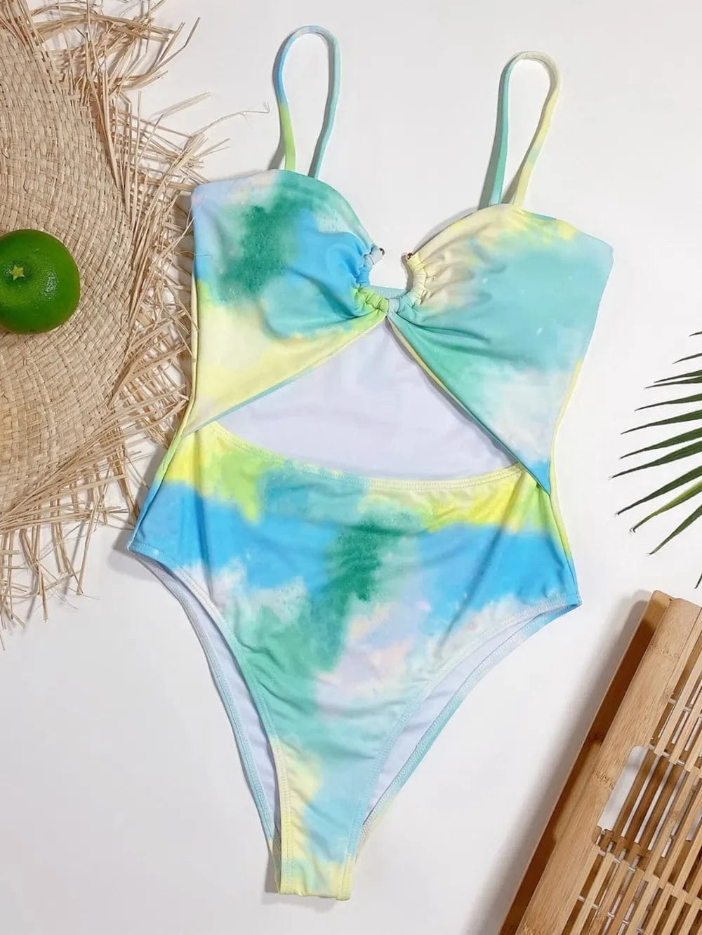 Trendsi Cutout Tie-Dye Spaghetti Strap One-Piece Swimwear