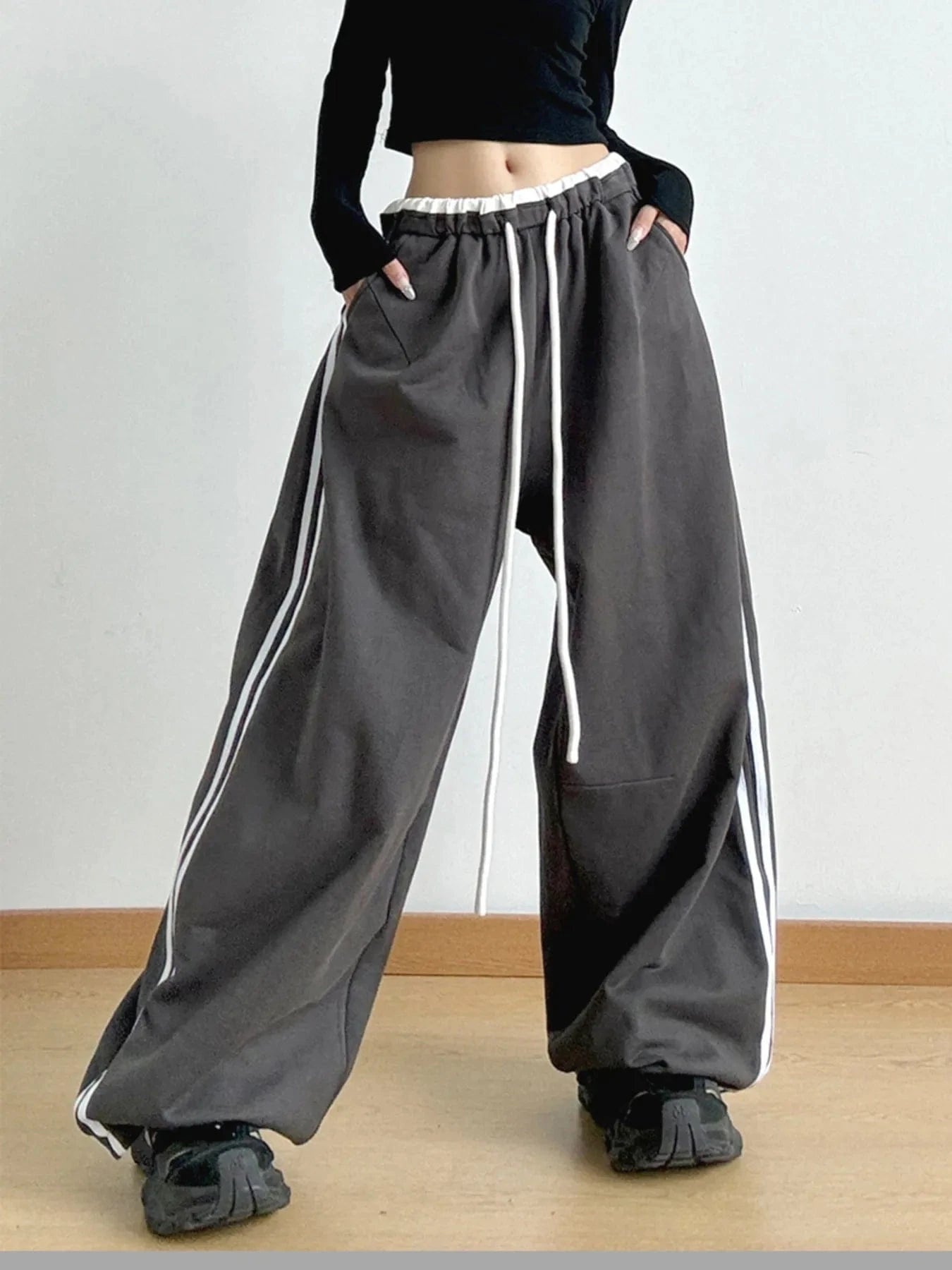 Trendsi Dark Gray / S Wide Leg Drawstring Pants