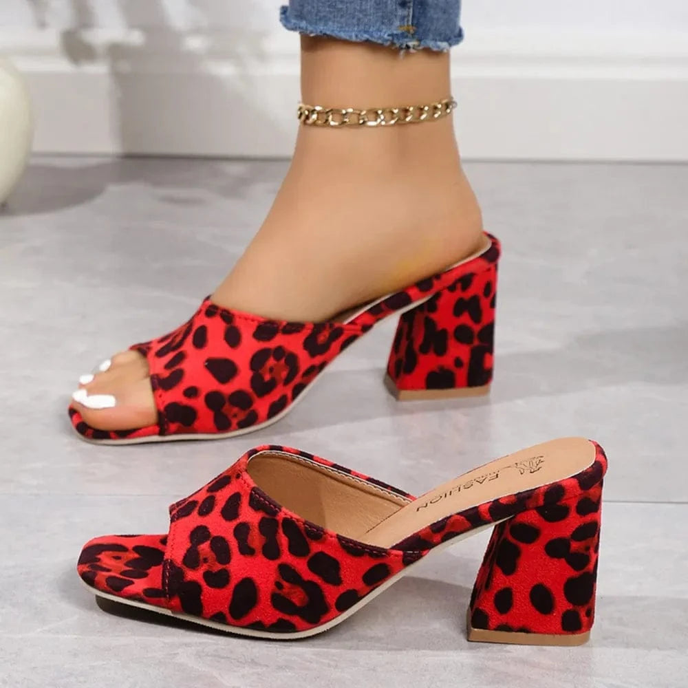 Trendsi Deep Red / 35(US4) Leopard Block Heel Suede Sandals