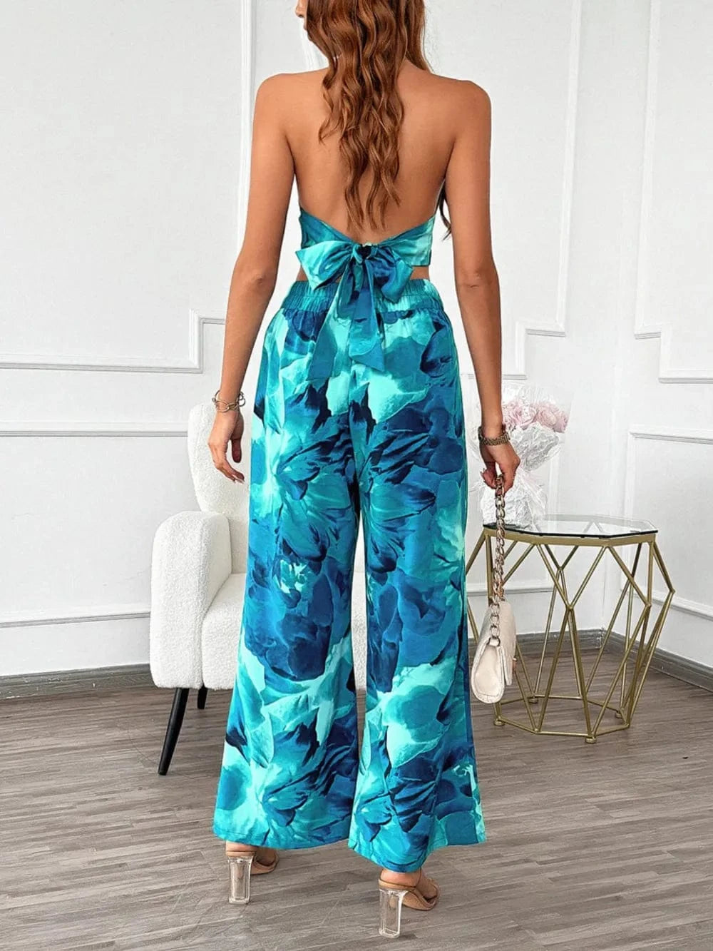Trendsi Devine Printed Halter Neck Top and Pants Set