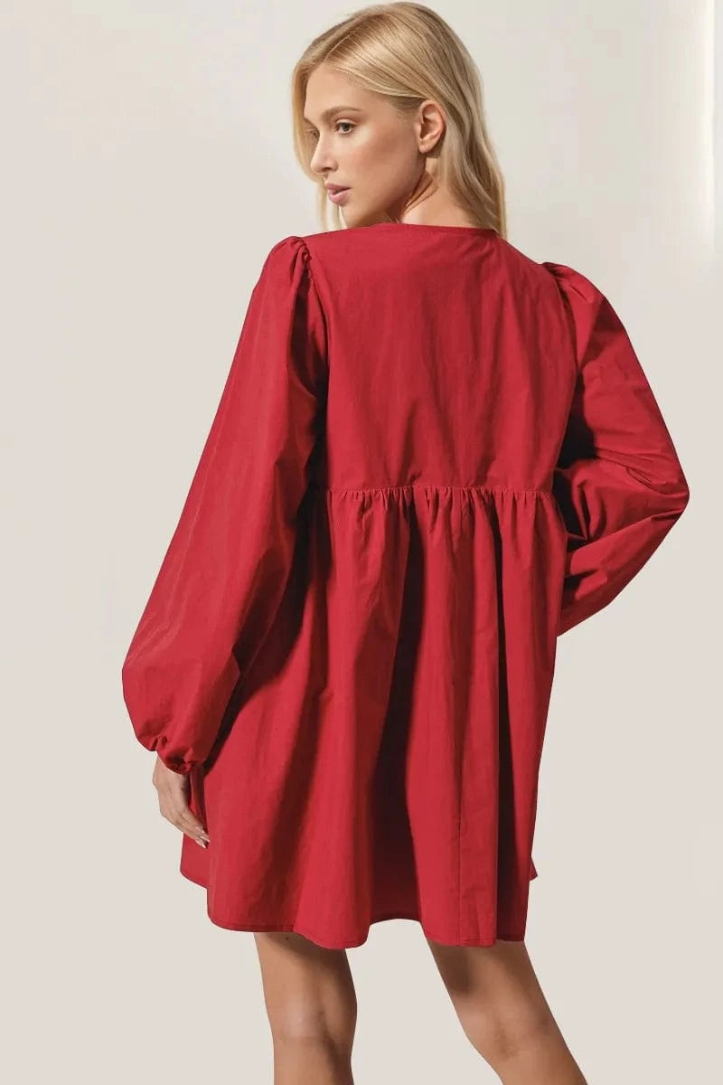 Trendsi Double Take Christmas Front Tied Long Sleeve Mini Dress