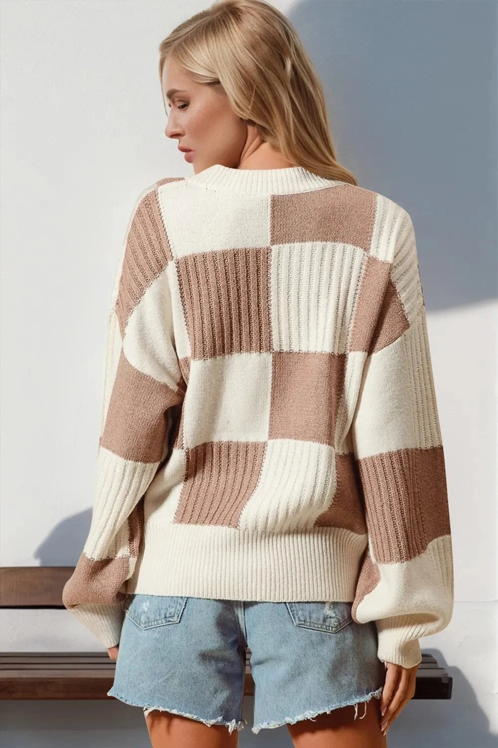 Trendsi Double Take Full Size Checkered Dropped Shoulder Cardigan