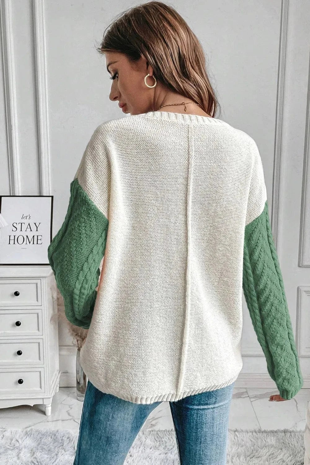 Trendsi Double Take Full Size Color Block Drop Shoulder Sweater