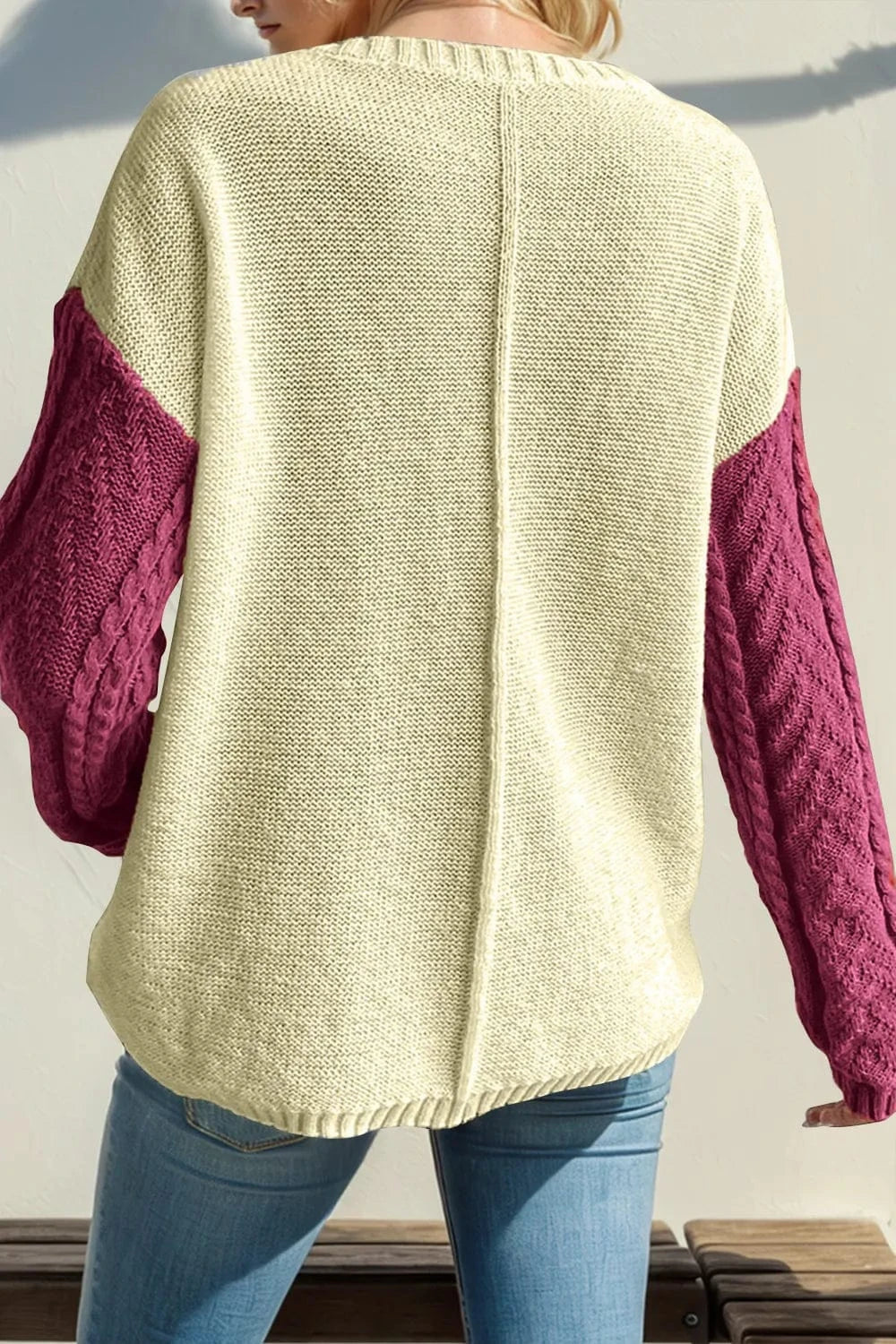 Trendsi Double Take Full Size Color Block Drop Shoulder Sweater