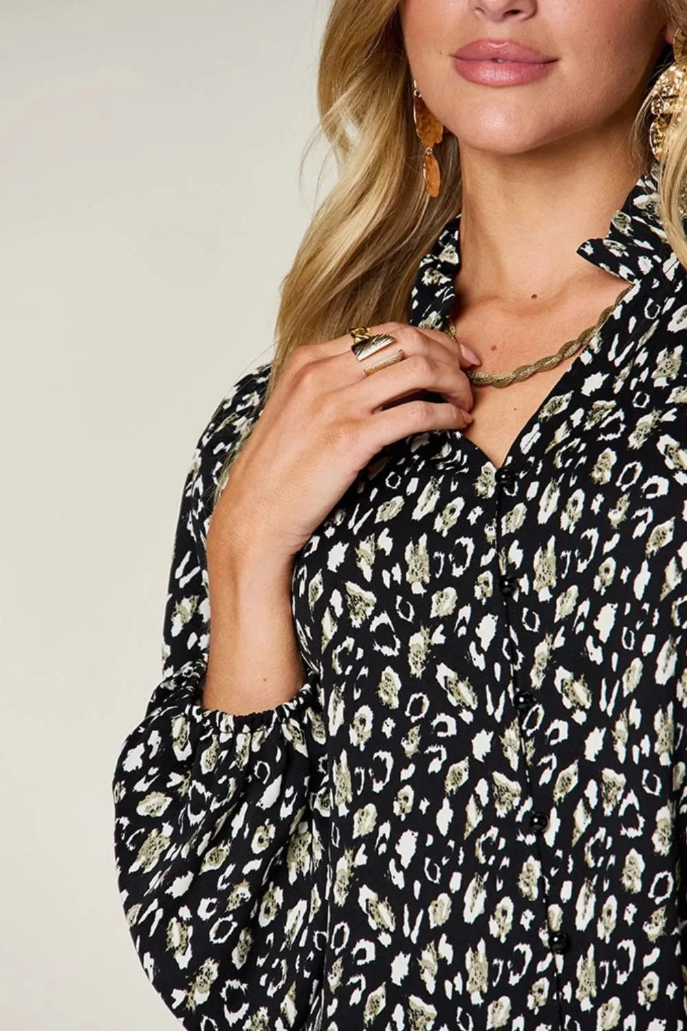 Trendsi Double Take Full Size Leopard Long Sleeve Blouse
