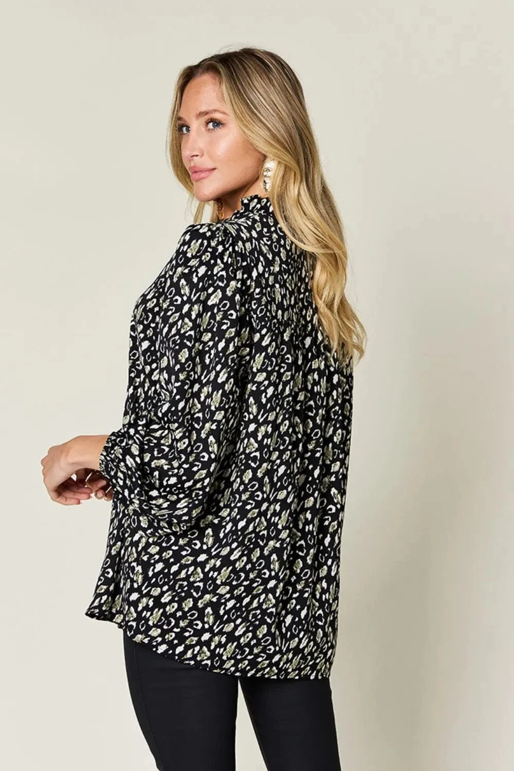 Trendsi Double Take Full Size Leopard Long Sleeve Blouse