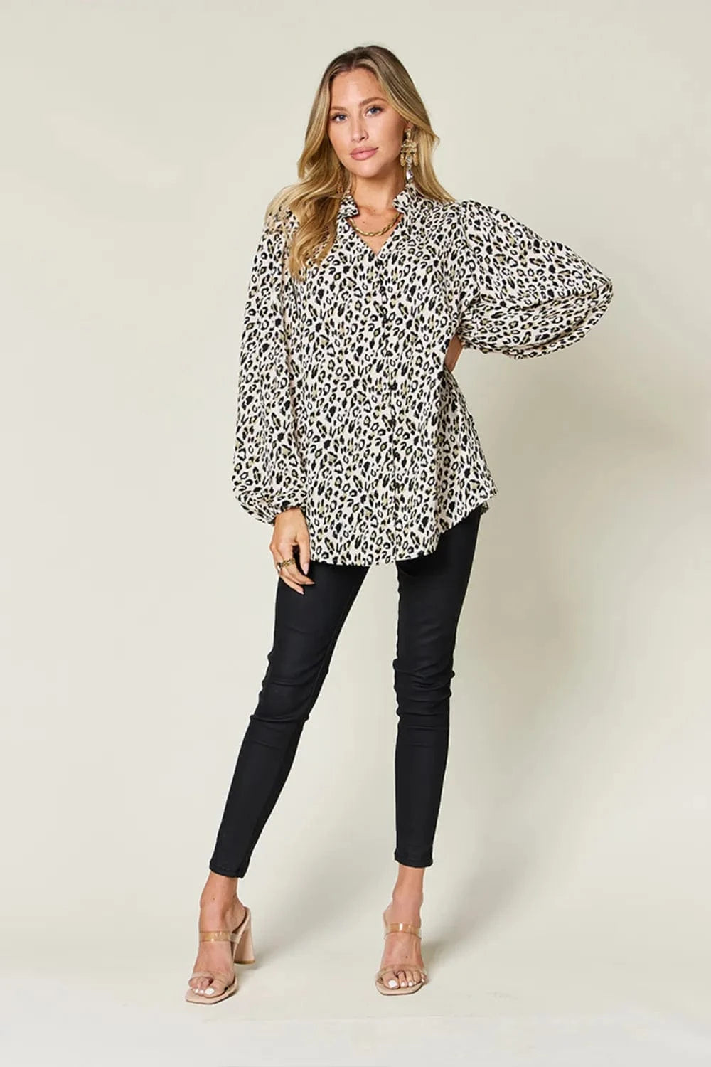 Trendsi Double Take Full Size Leopard Long Sleeve Blouse