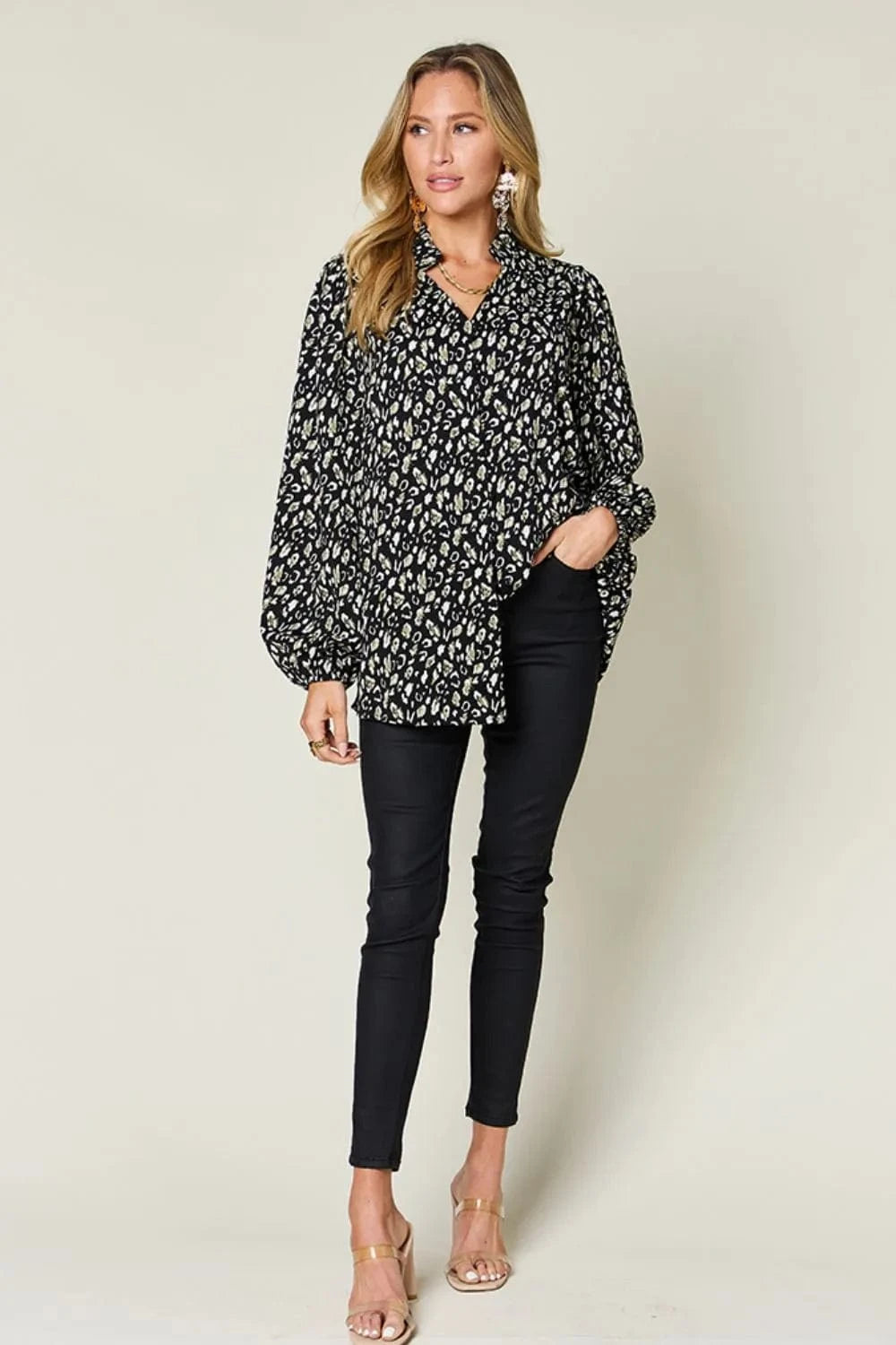 Trendsi Double Take Full Size Leopard Long Sleeve Blouse