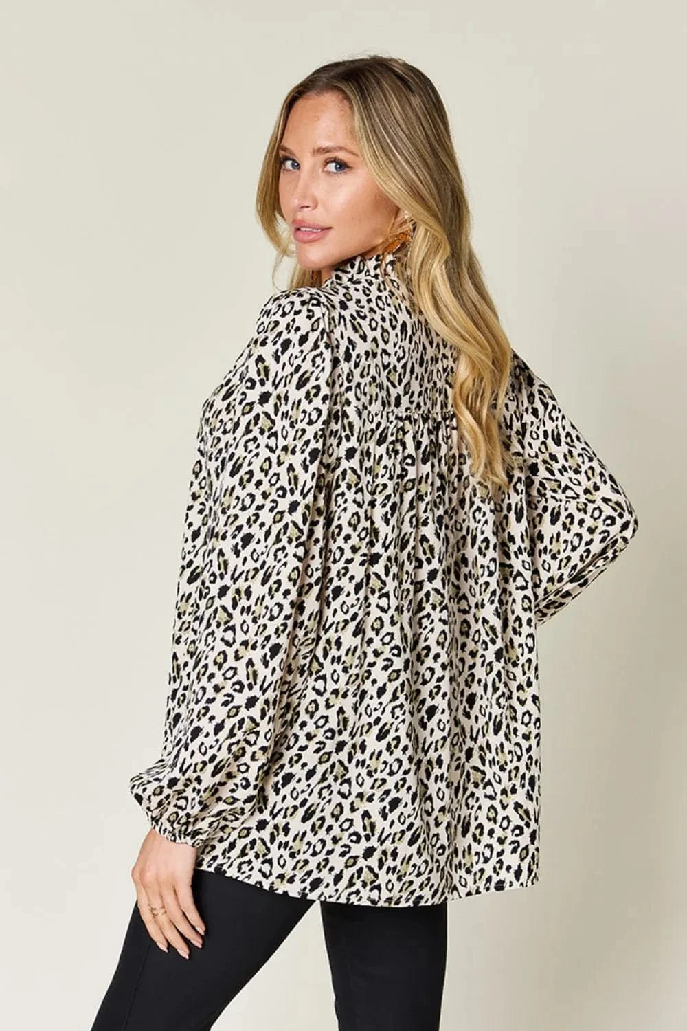 Trendsi Double Take Full Size Leopard Long Sleeve Blouse