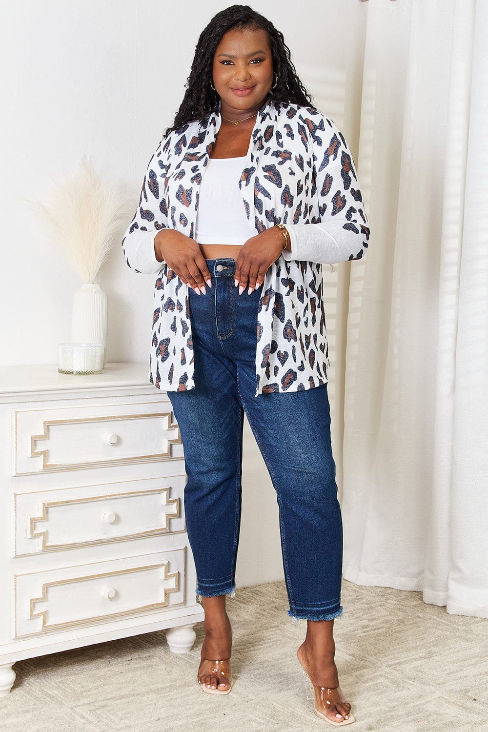 Trendsi Double Take Leopard Long Sleeve Cardigan