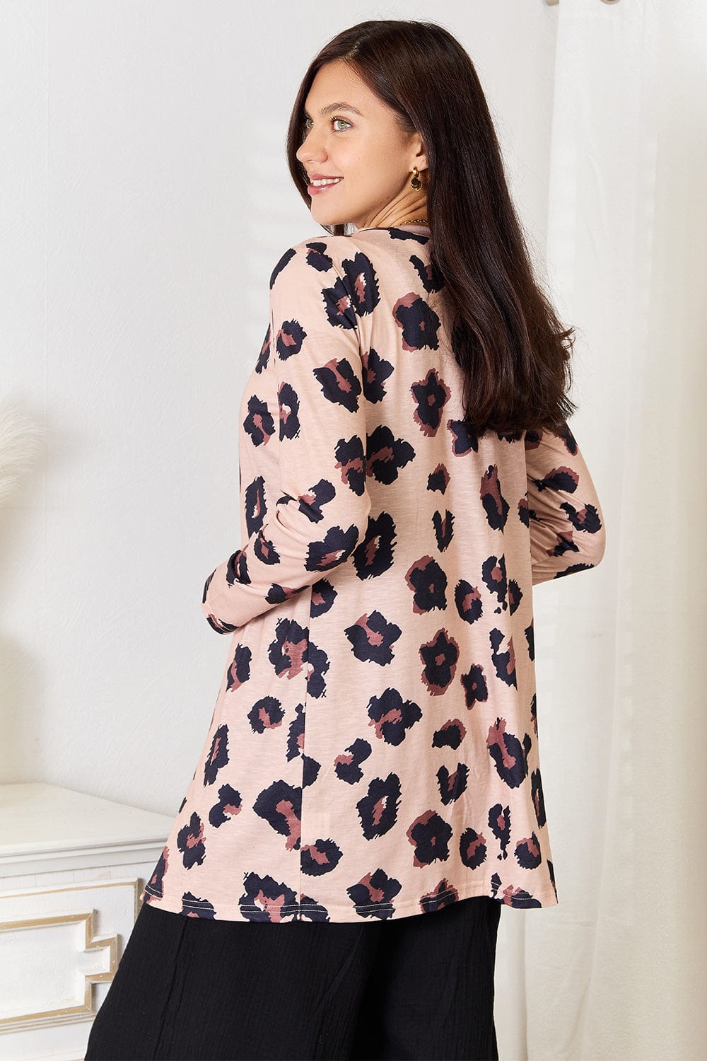 Trendsi Double Take Printed Button Front Longline Cardigan