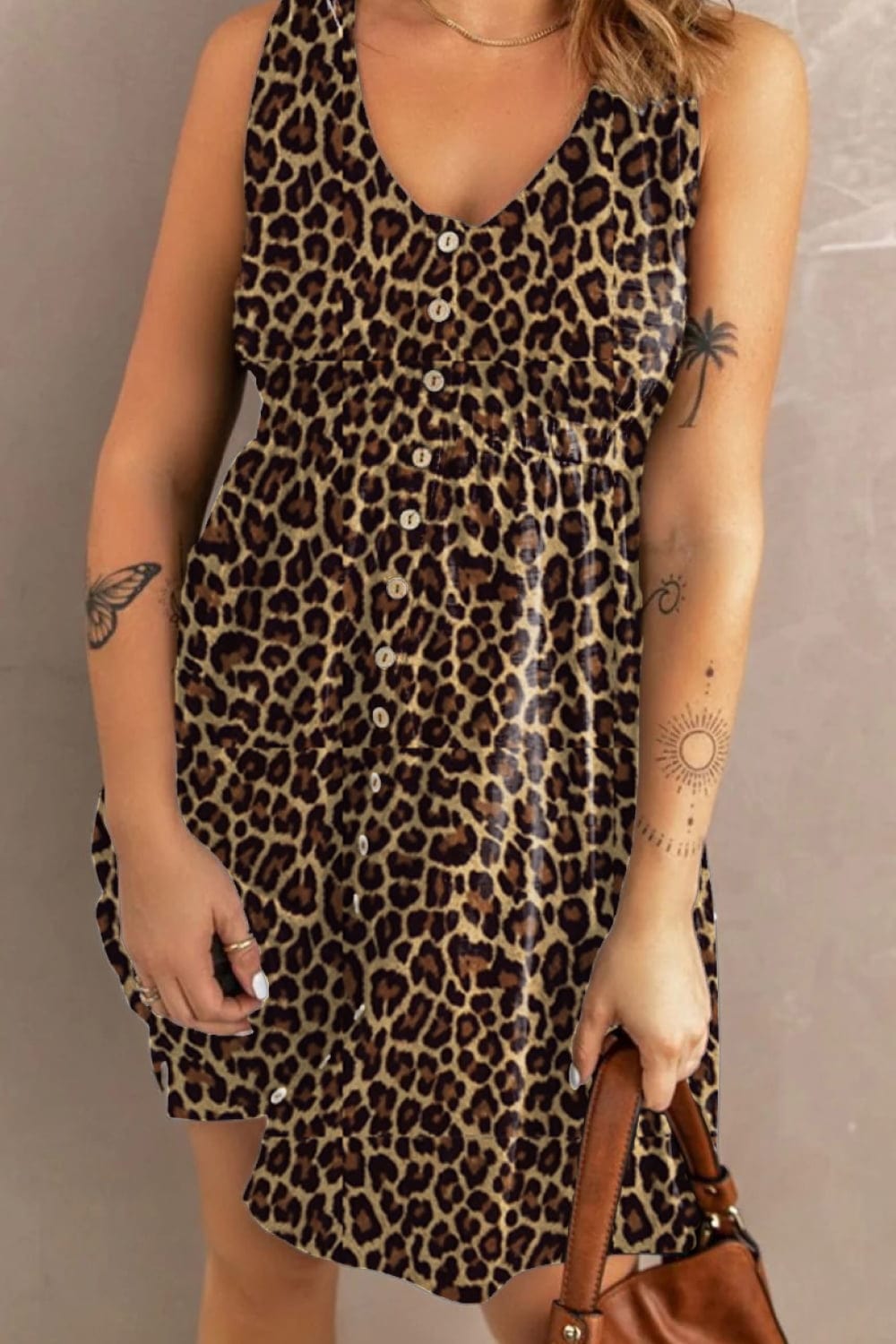 Trendsi Double Take Printed Scoop Neck Sleeveless Buttoned Magic Dress with Pockets