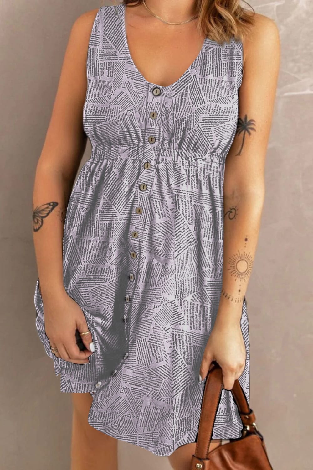 Trendsi Double Take Printed Scoop Neck Sleeveless Buttoned Magic Dress with Pockets