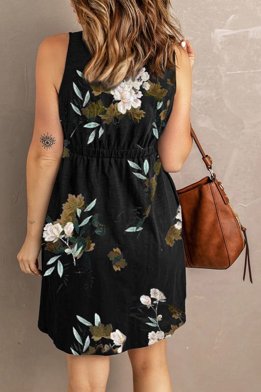 Trendsi Double Take Printed Scoop Neck Sleeveless Buttoned Magic Dress with Pockets