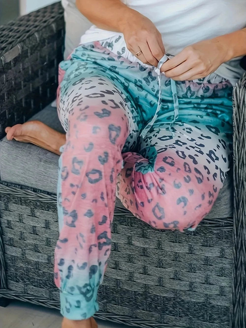 Trendsi Drawstring Leopard Pants with Pockets