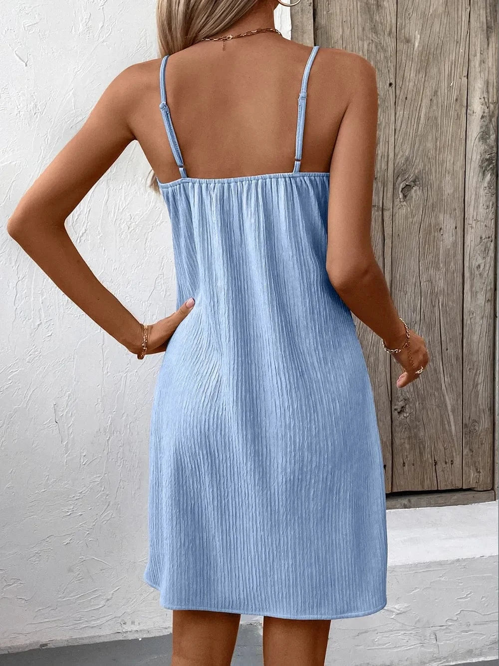 Trendsi Dreses Ivy Lane Textured V-Neck Sleeveless Mini Cami Dress