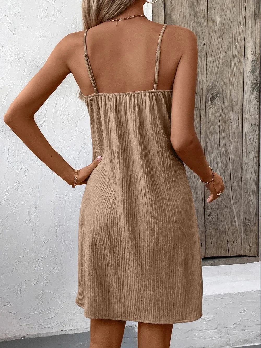 Trendsi Dreses Ivy Lane Textured V-Neck Sleeveless Mini Cami Dress