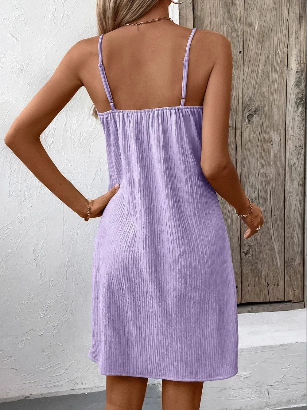 Trendsi Dreses Ivy Lane Textured V-Neck Sleeveless Mini Cami Dress