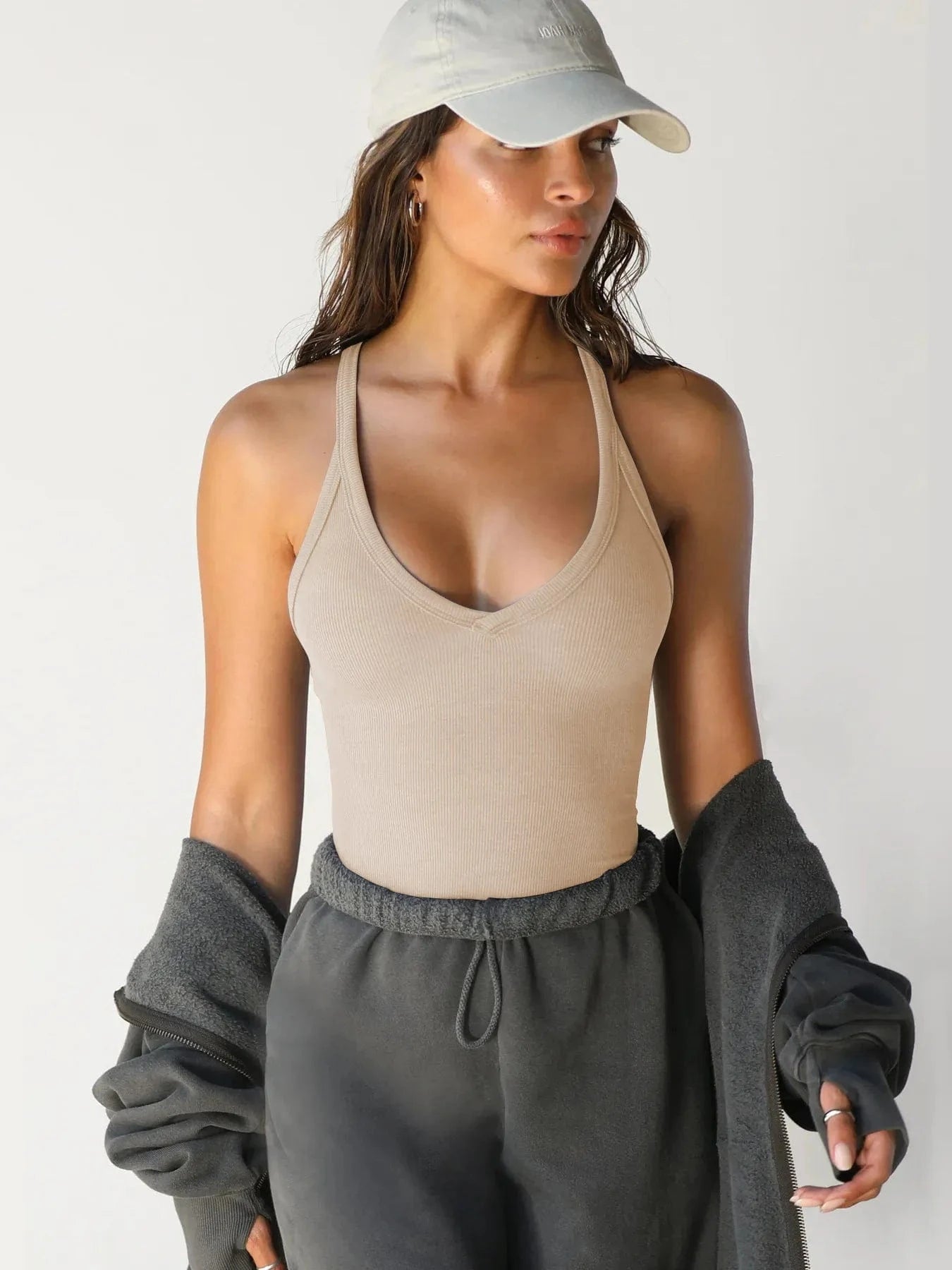 Trendsi Dust Storm / XS Ribbed V-Neck Halter Tank Top