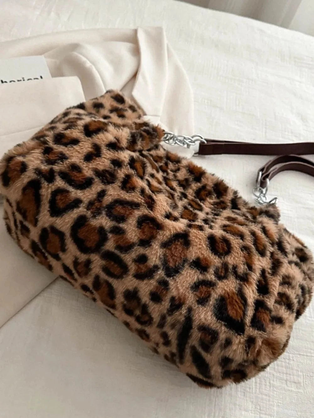 Trendsi Faux Fur Leopard Shoulder Bag