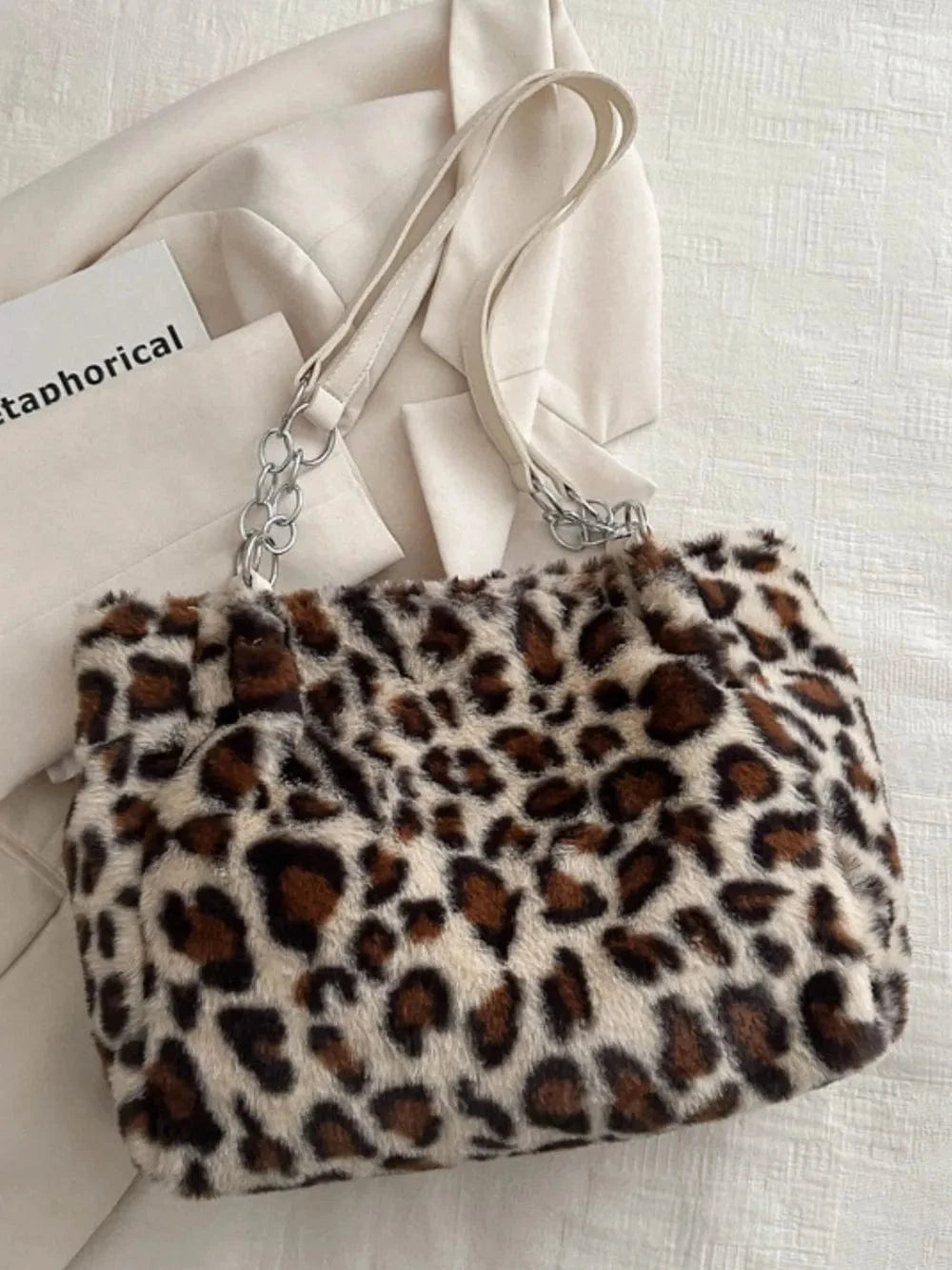 Trendsi Faux Fur Leopard Shoulder Bag