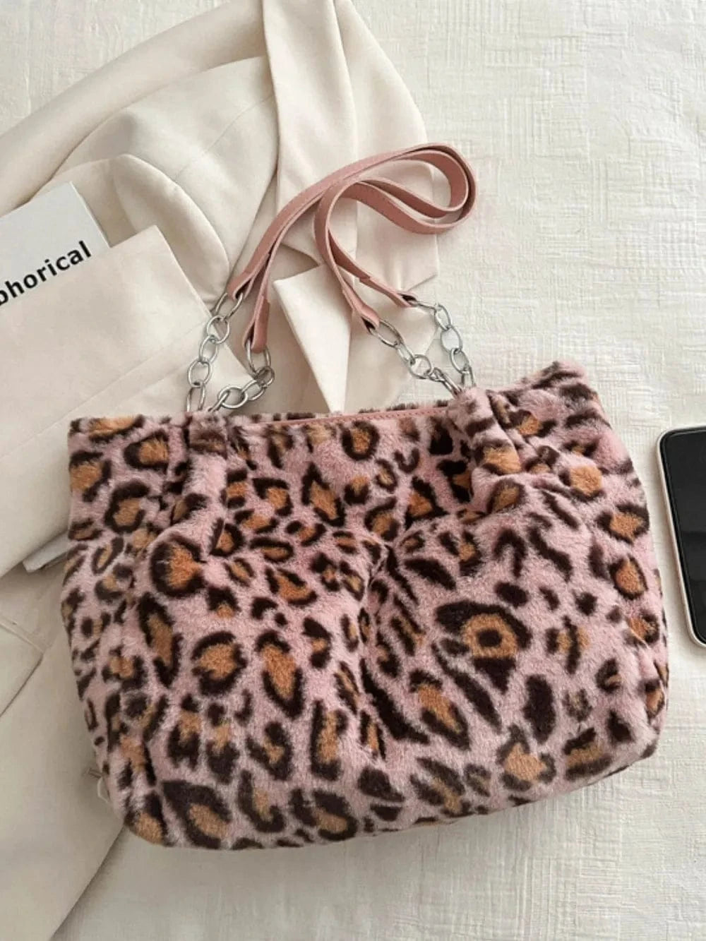 Trendsi Faux Fur Leopard Shoulder Bag