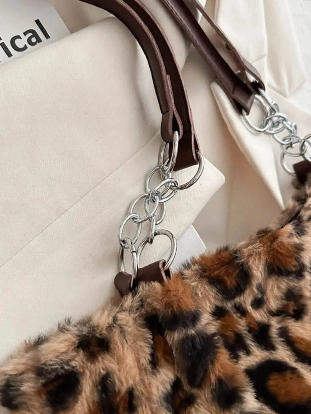 Trendsi Faux Fur Leopard Shoulder Bag