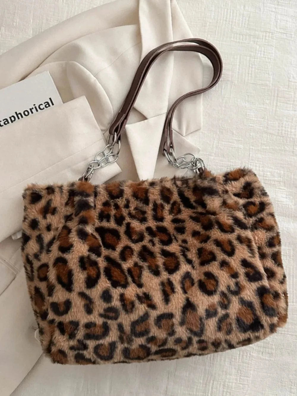 Trendsi Faux Fur Leopard Shoulder Bag