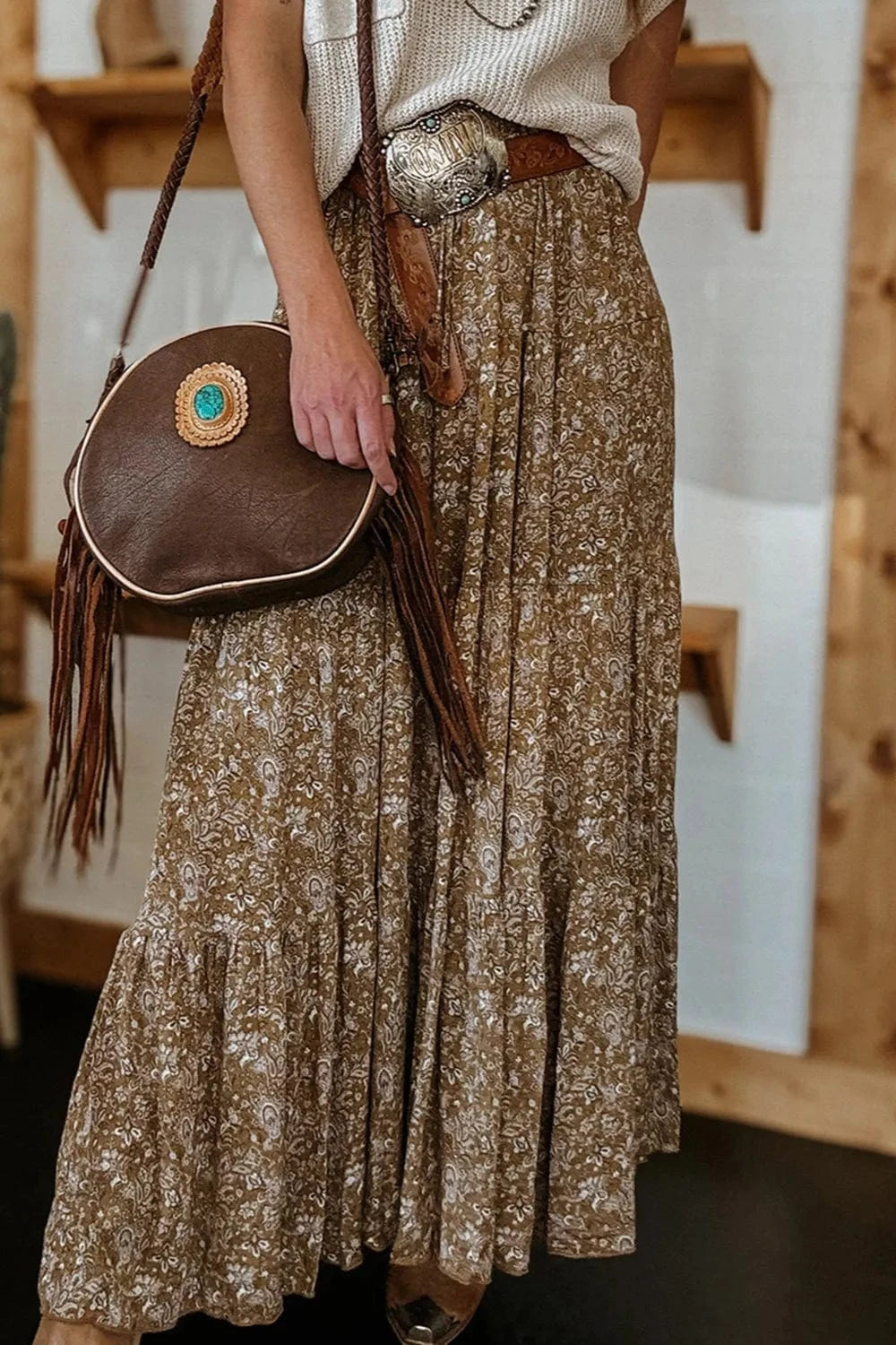 Trendsi Floral Print Tiered Maxi Skirt
