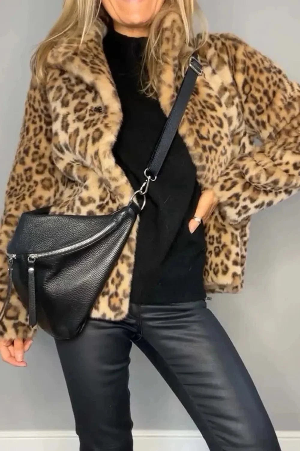 Trendsi Full Size Leopard Furry Collared Neck Long Sleeve Coat