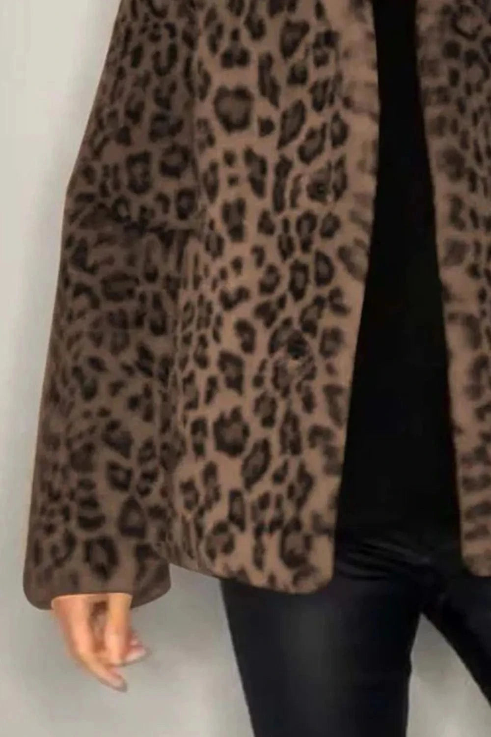 Trendsi Full Size Leopard Furry Collared Neck Long Sleeve Coat