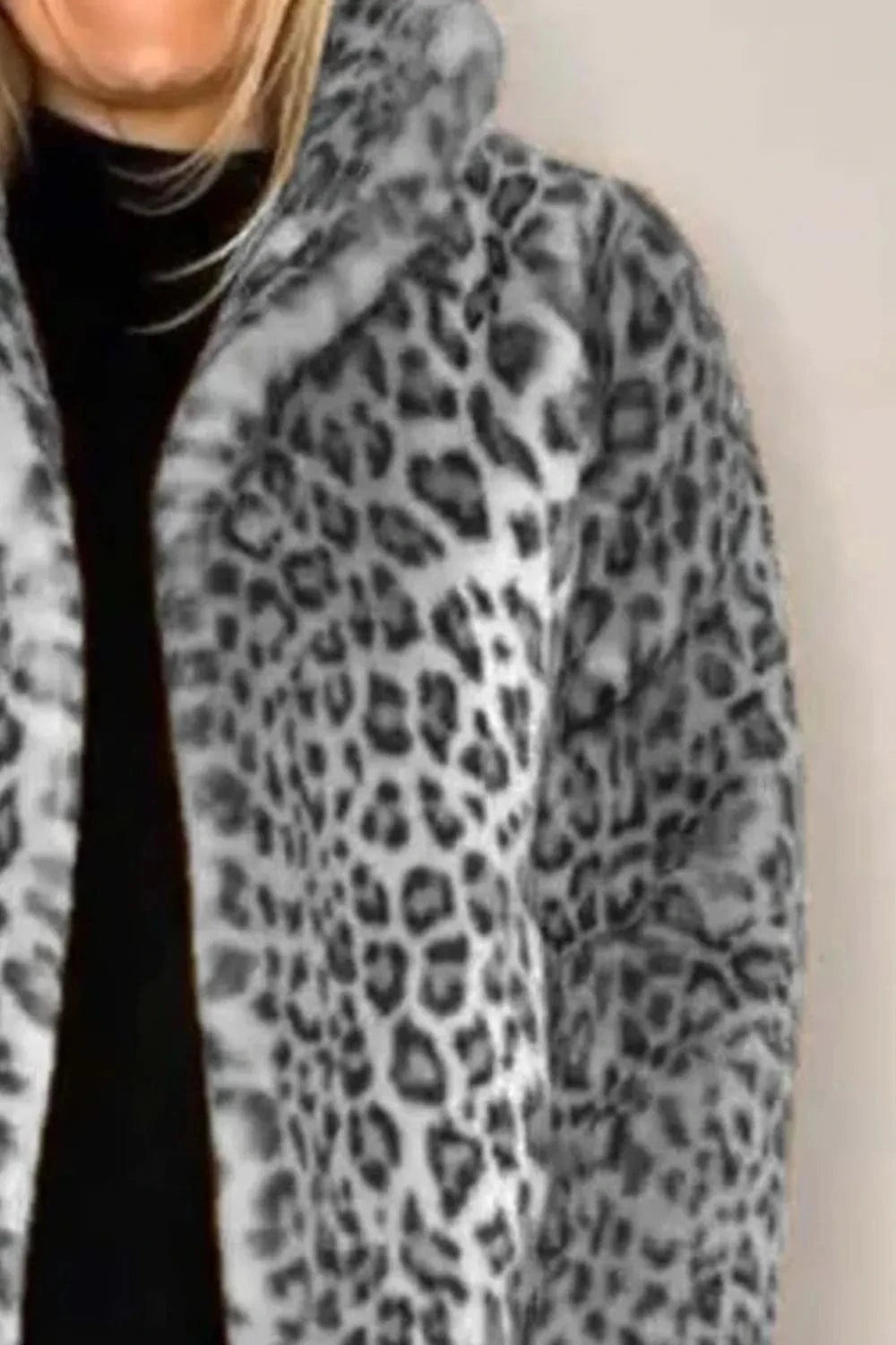 Trendsi Full Size Leopard Furry Collared Neck Long Sleeve Coat