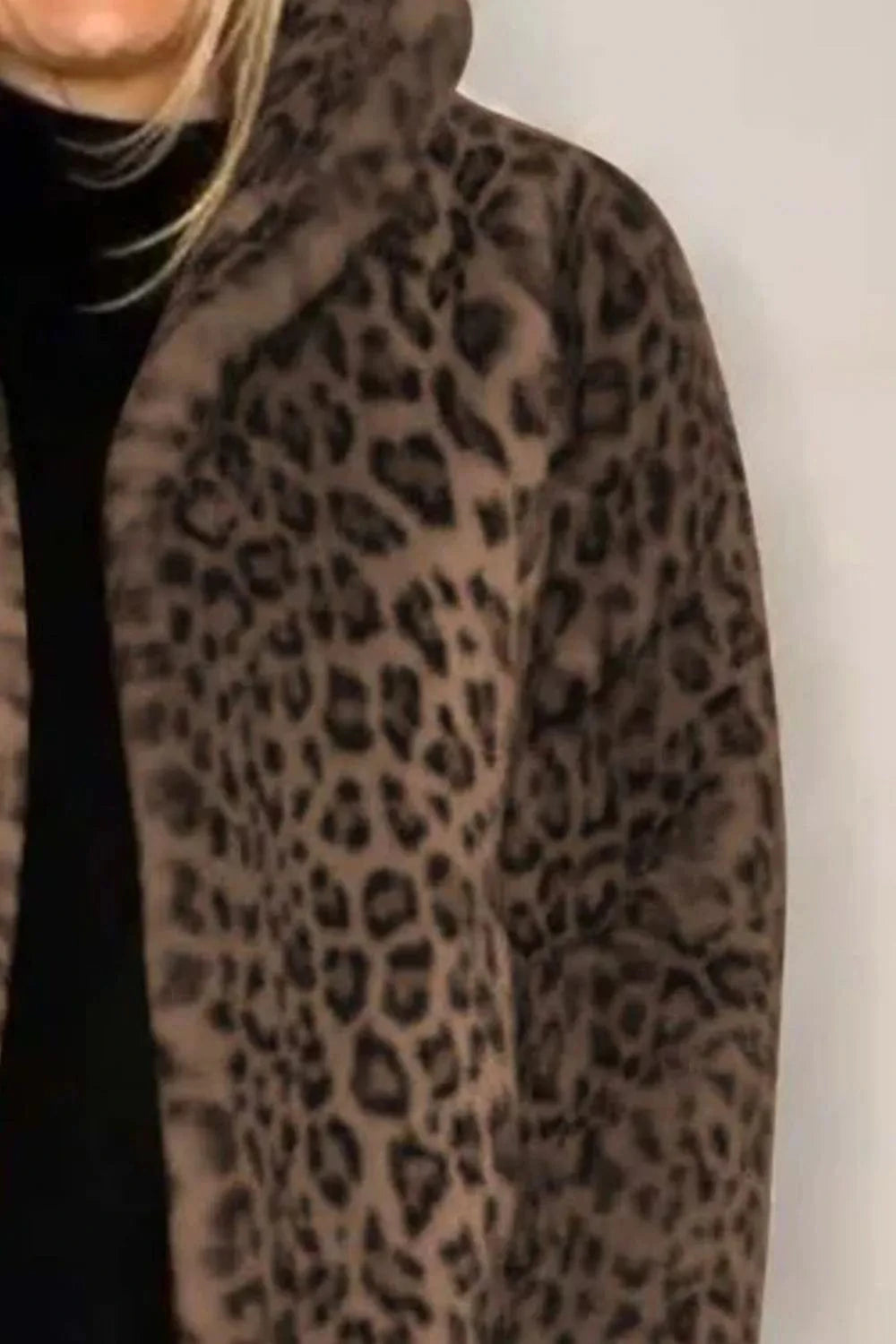 Trendsi Full Size Leopard Furry Collared Neck Long Sleeve Coat