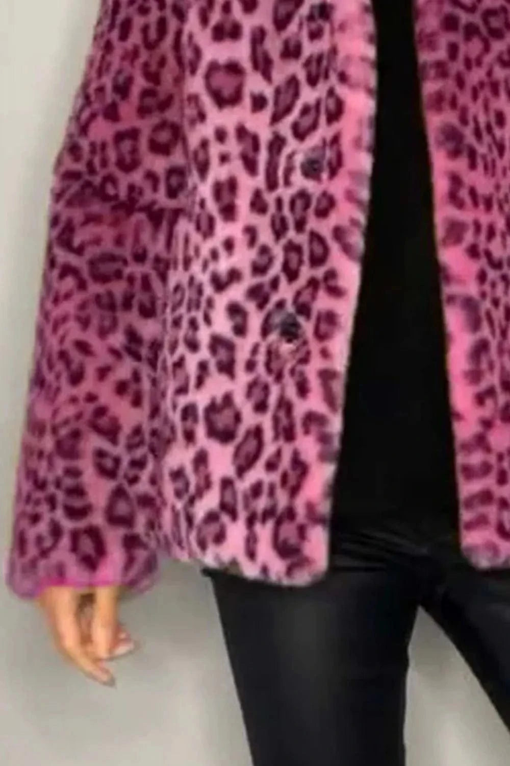 Trendsi Full Size Leopard Furry Collared Neck Long Sleeve Coat