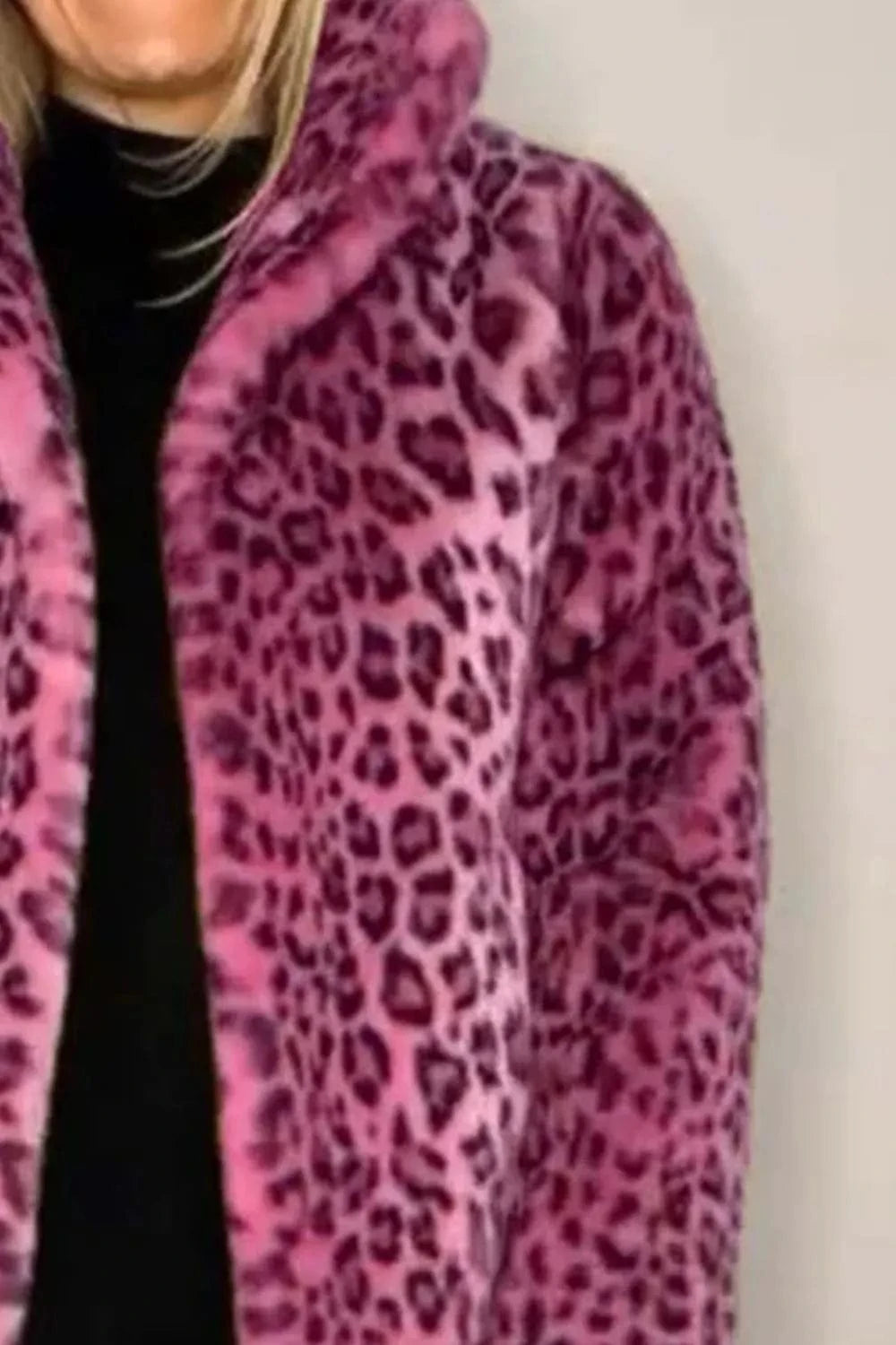 Trendsi Full Size Leopard Furry Collared Neck Long Sleeve Coat