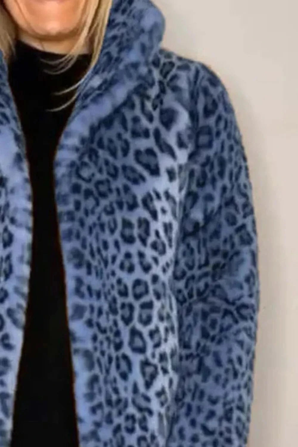 Trendsi Full Size Leopard Furry Collared Neck Long Sleeve Coat