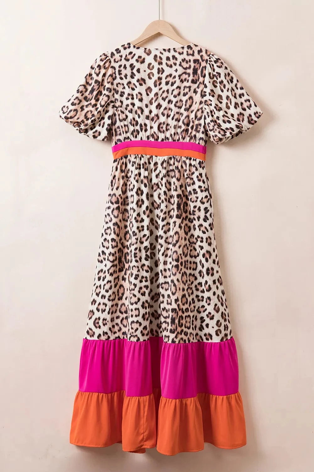 Trendsi Full Size Leopard V-Neck Half Sleeve Maxi Dress