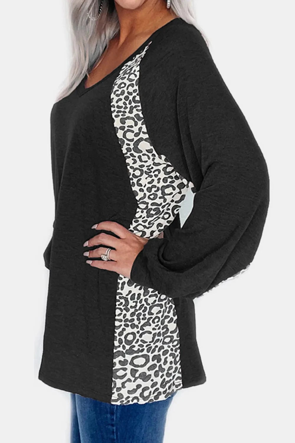 Trendsi Full Size Leopard V-Neck Long Sleeve T-Shirt