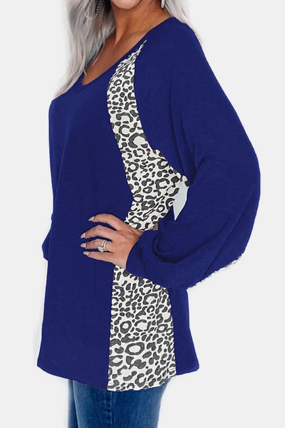 Trendsi Full Size Leopard V-Neck Long Sleeve T-Shirt