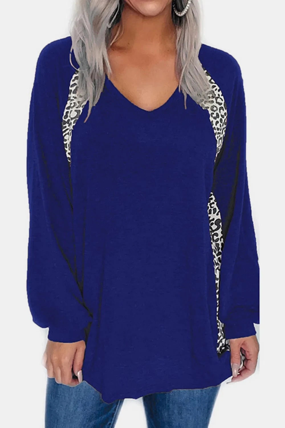 Trendsi Full Size Leopard V-Neck Long Sleeve T-Shirt
