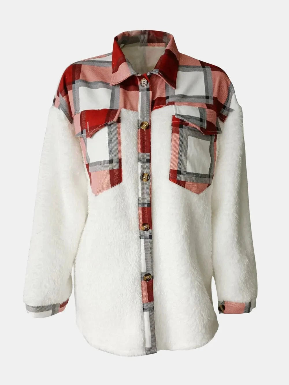 Trendsi Fuzzy Button Up Long Sleeve Jacket