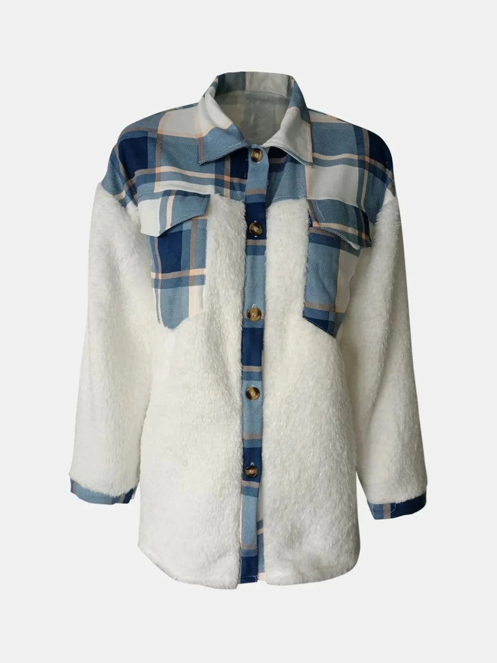 Trendsi Fuzzy Button Up Long Sleeve Jacket