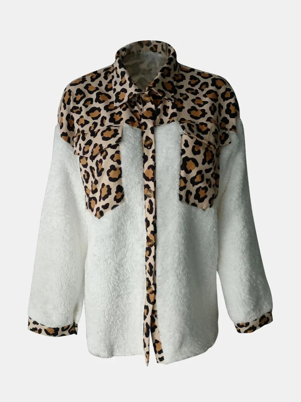 Trendsi Fuzzy Button Up Long Sleeve Jacket